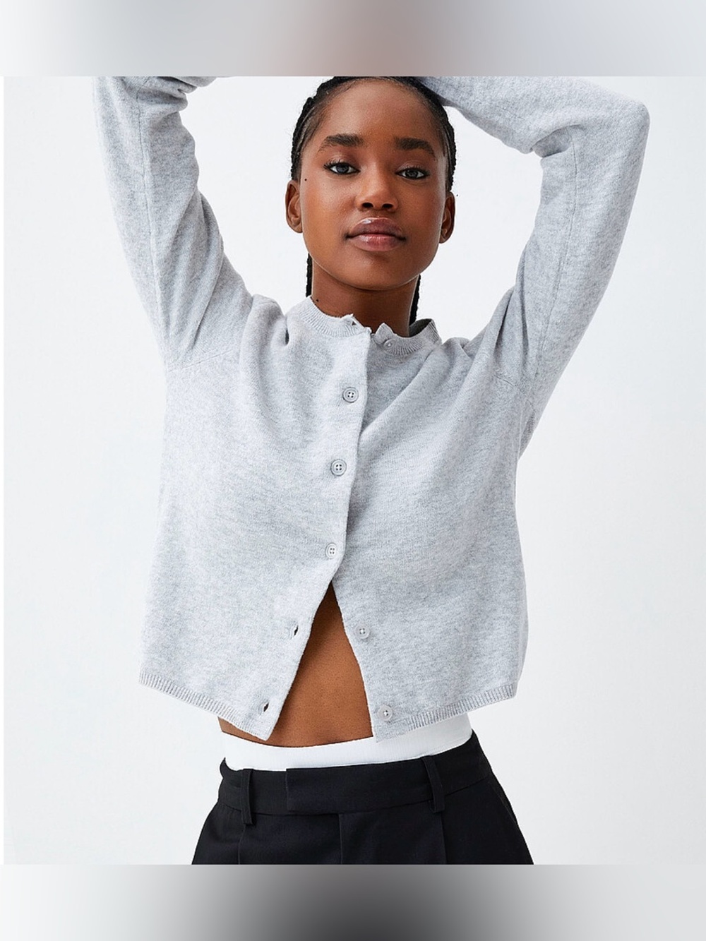 Simons Light Gray Cropped Button-Front Cardigan